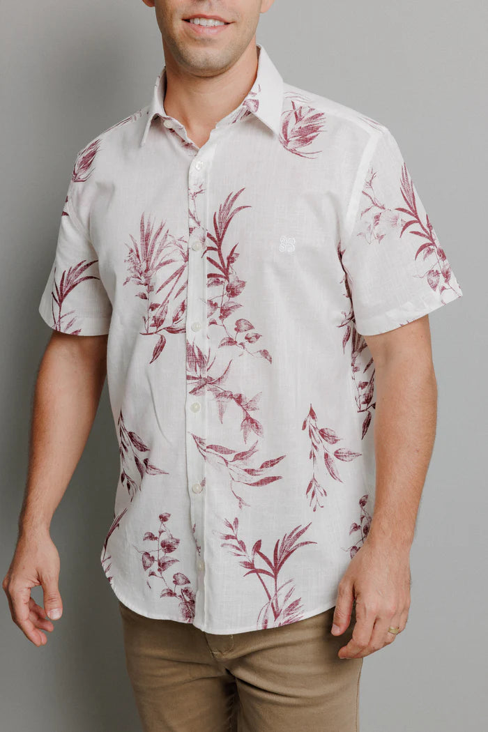 Camisa Manga Curta Slim Florales