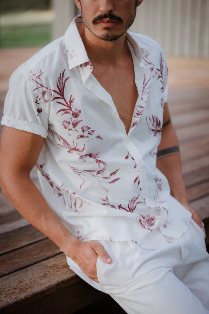Camisa Manga Curta Slim Florales