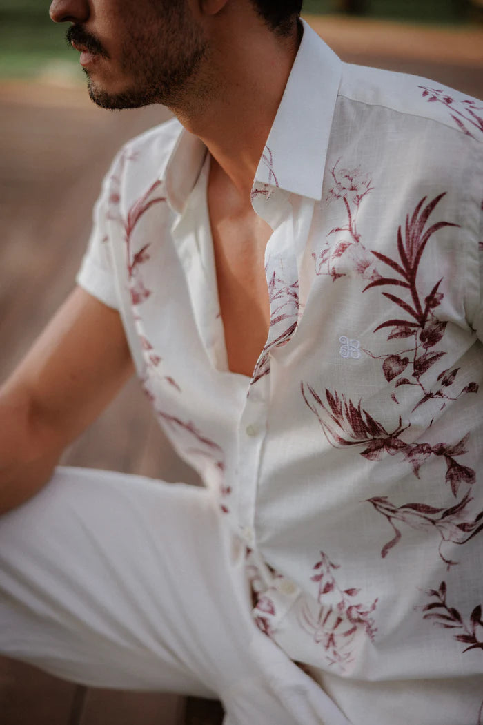 Camisa Manga Curta Slim Florales