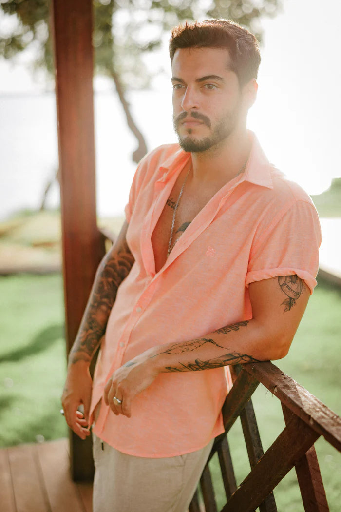 Camisa Manga Curta Slim Fit Linho