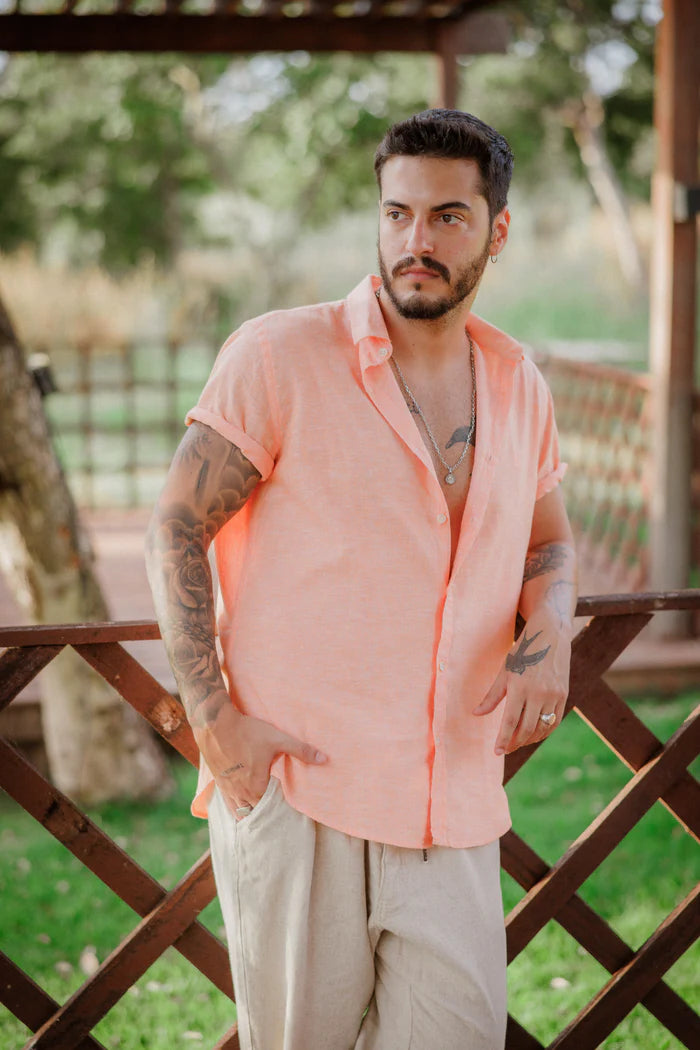 Camisa Manga Curta Slim Fit Linho