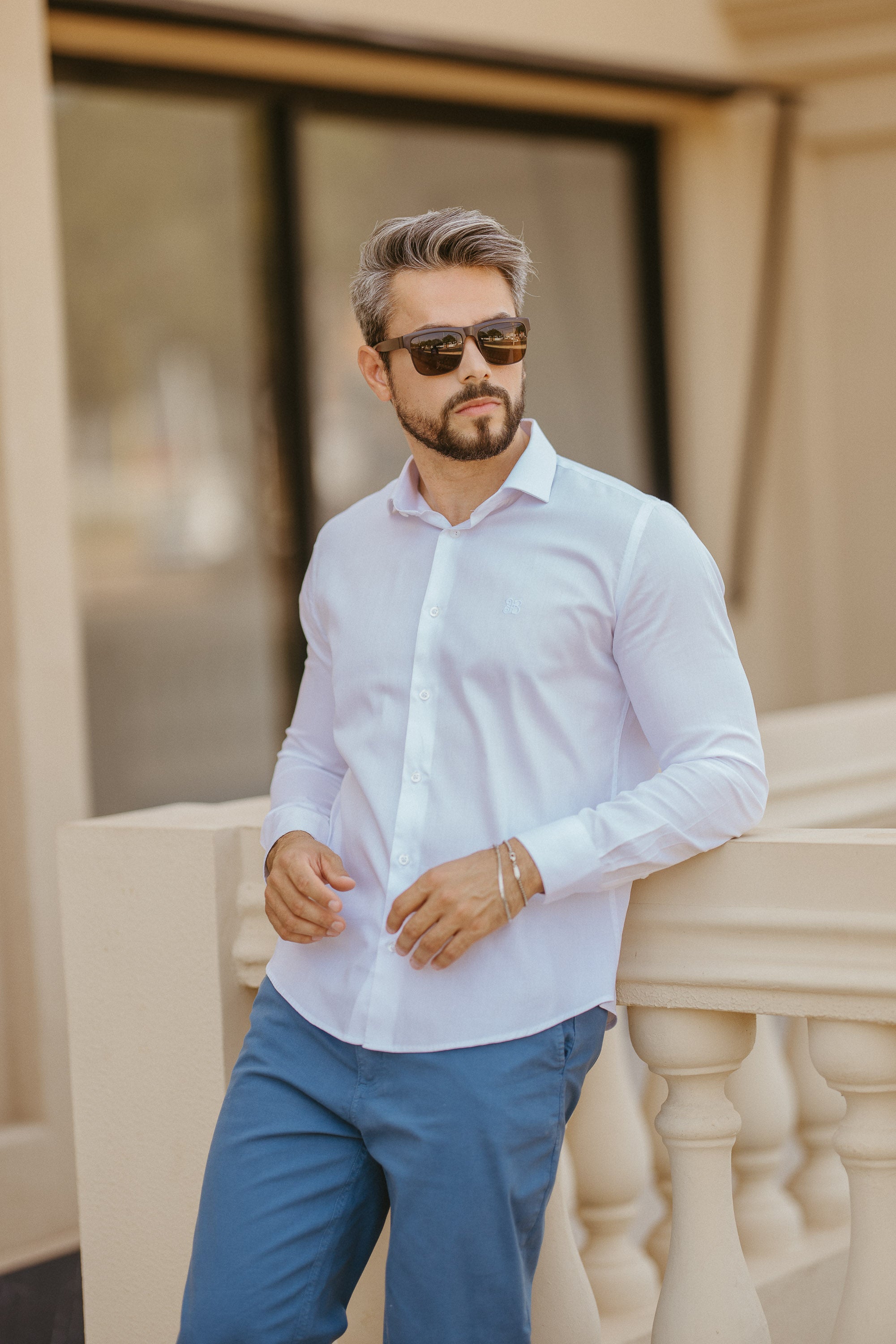 Camisa Manga Longa Slim Fit Algodão Egípcio Fio 80