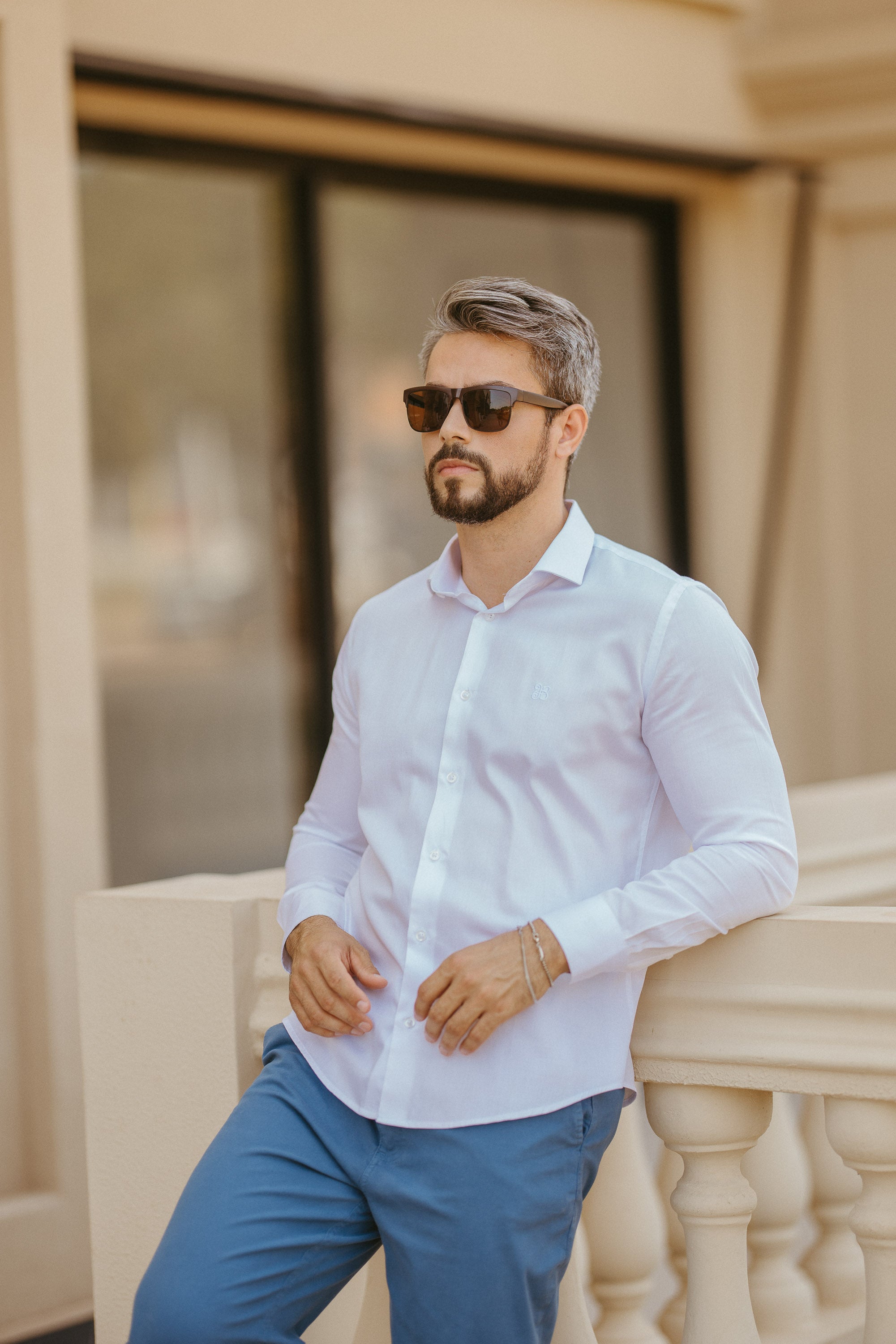 Camisa Manga Longa Slim Fit Algodão Egípcio Fio 80