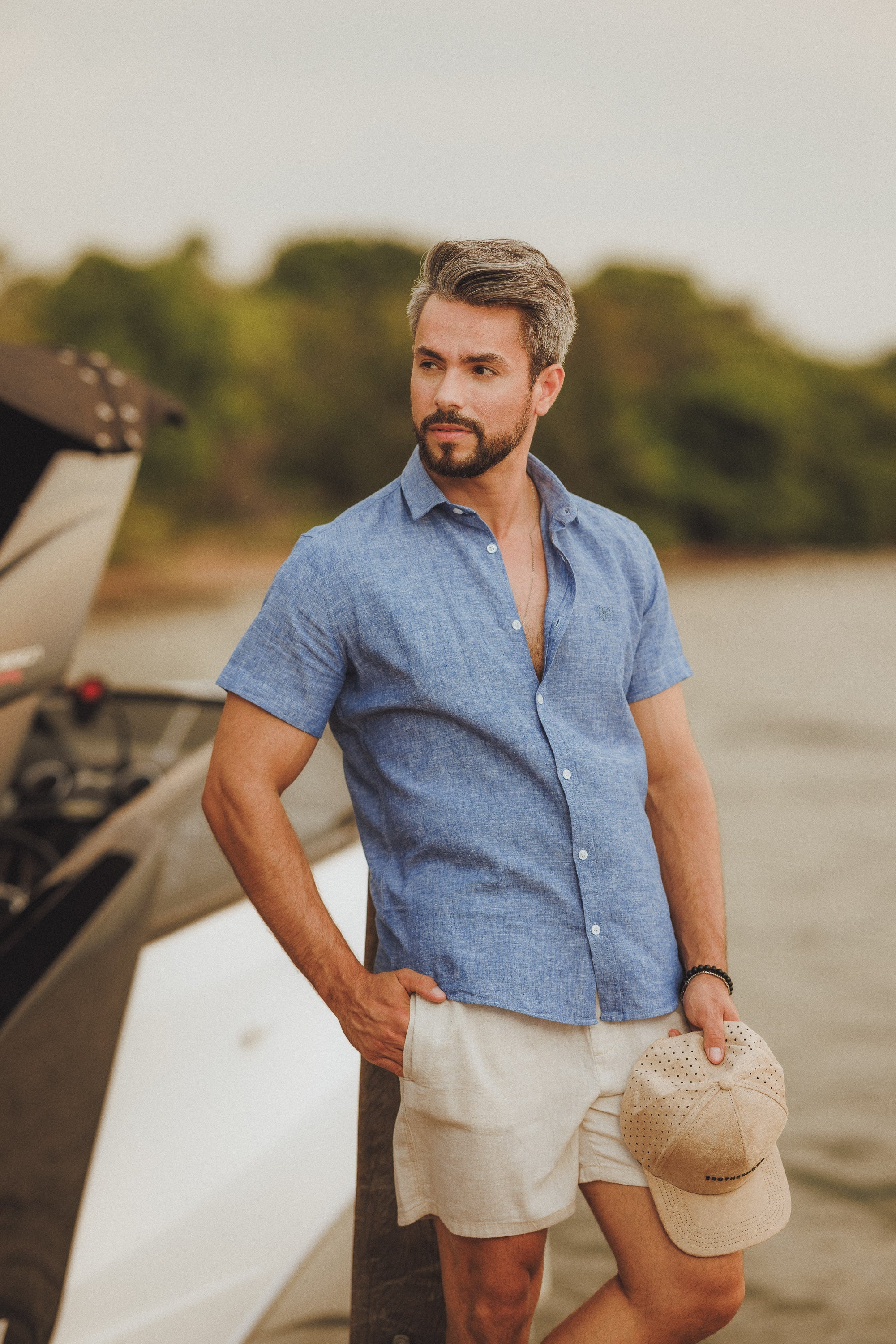 Camisa Manga Curta Slim Fit Linho