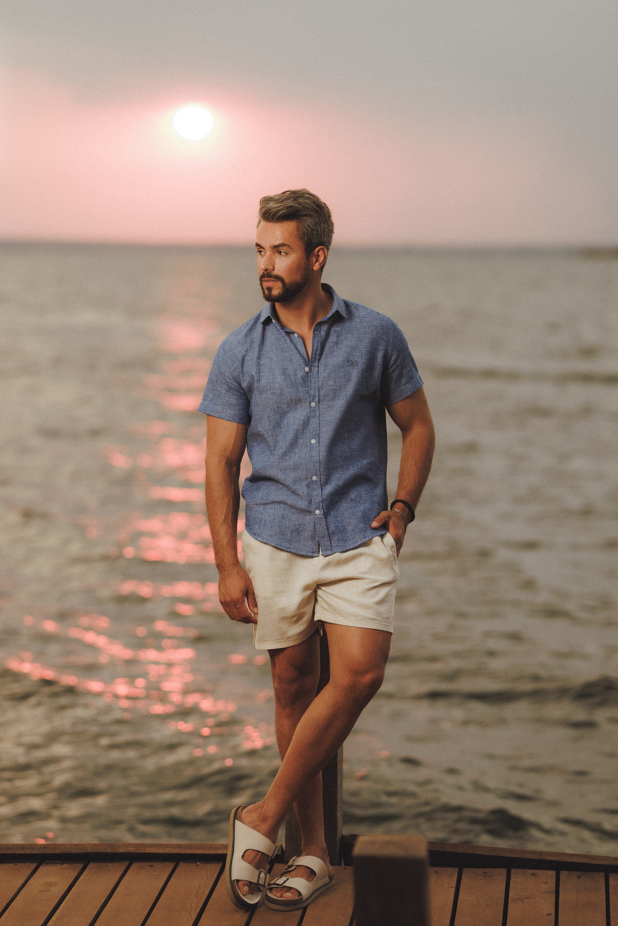 Camisa Manga Curta Slim Fit Linho