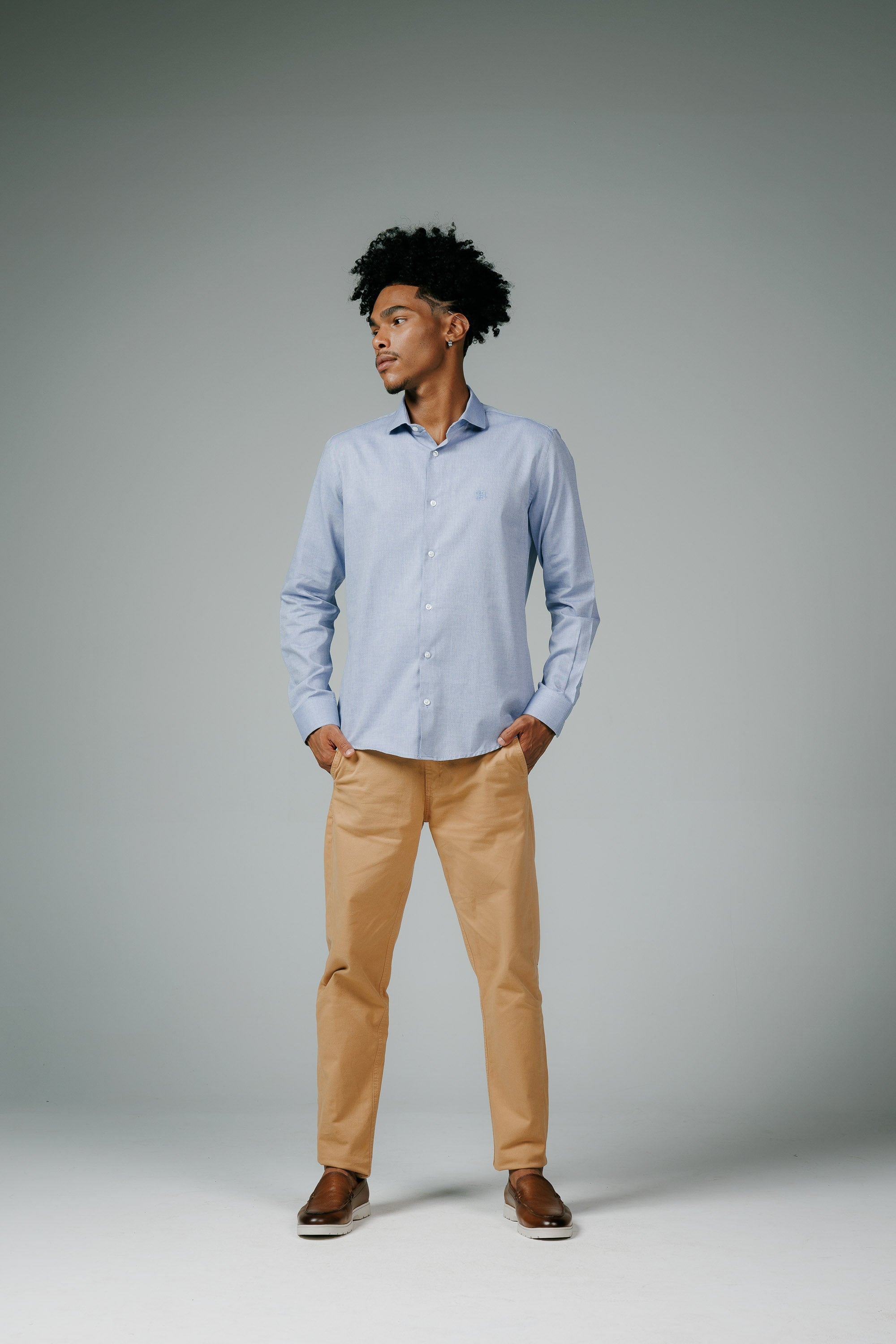 Camisa Oxford Pima Algodao Fio 80 Manga Longa Slim Fit