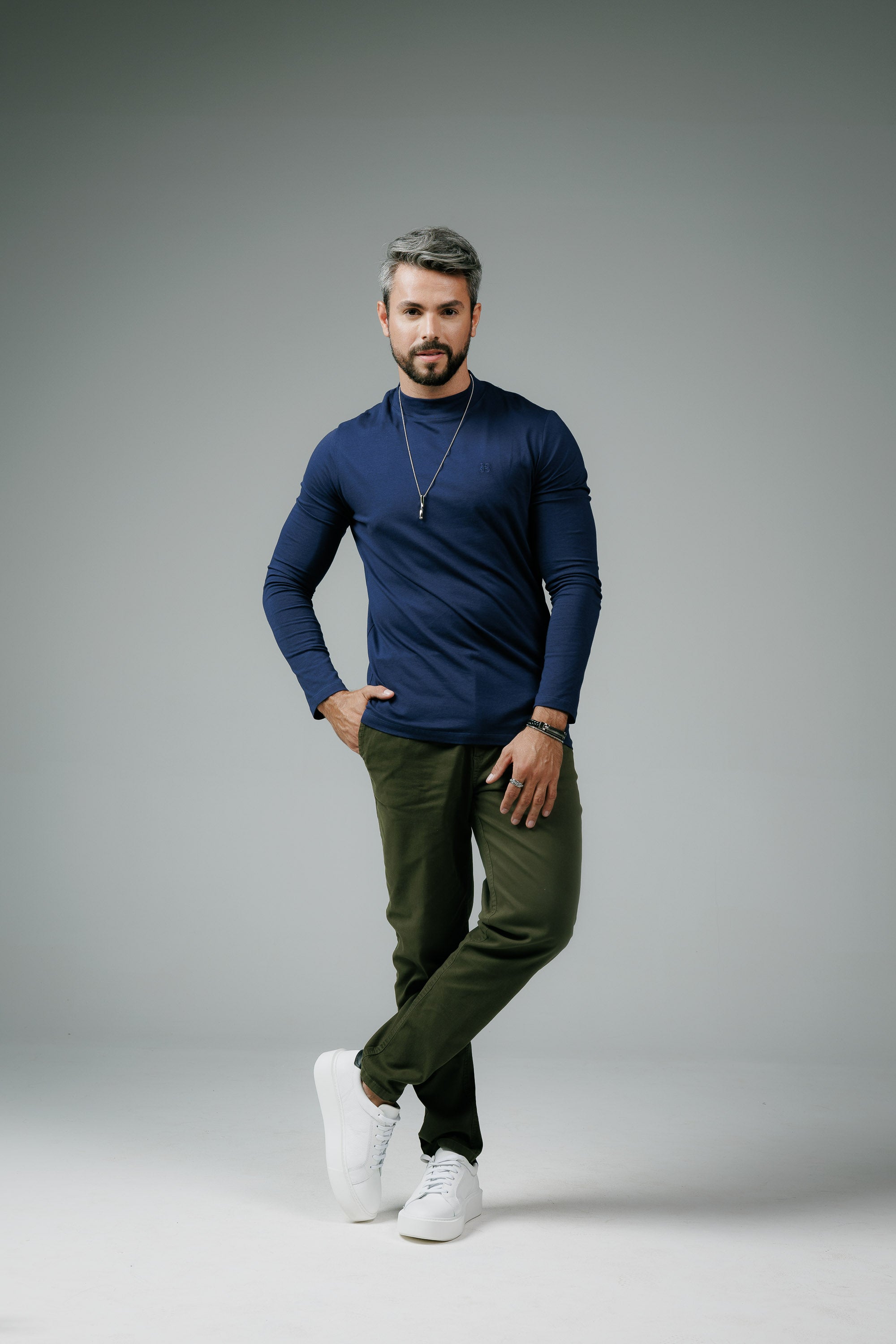 Camiseta Manga Longa Algodão Egípcio Gola Alta