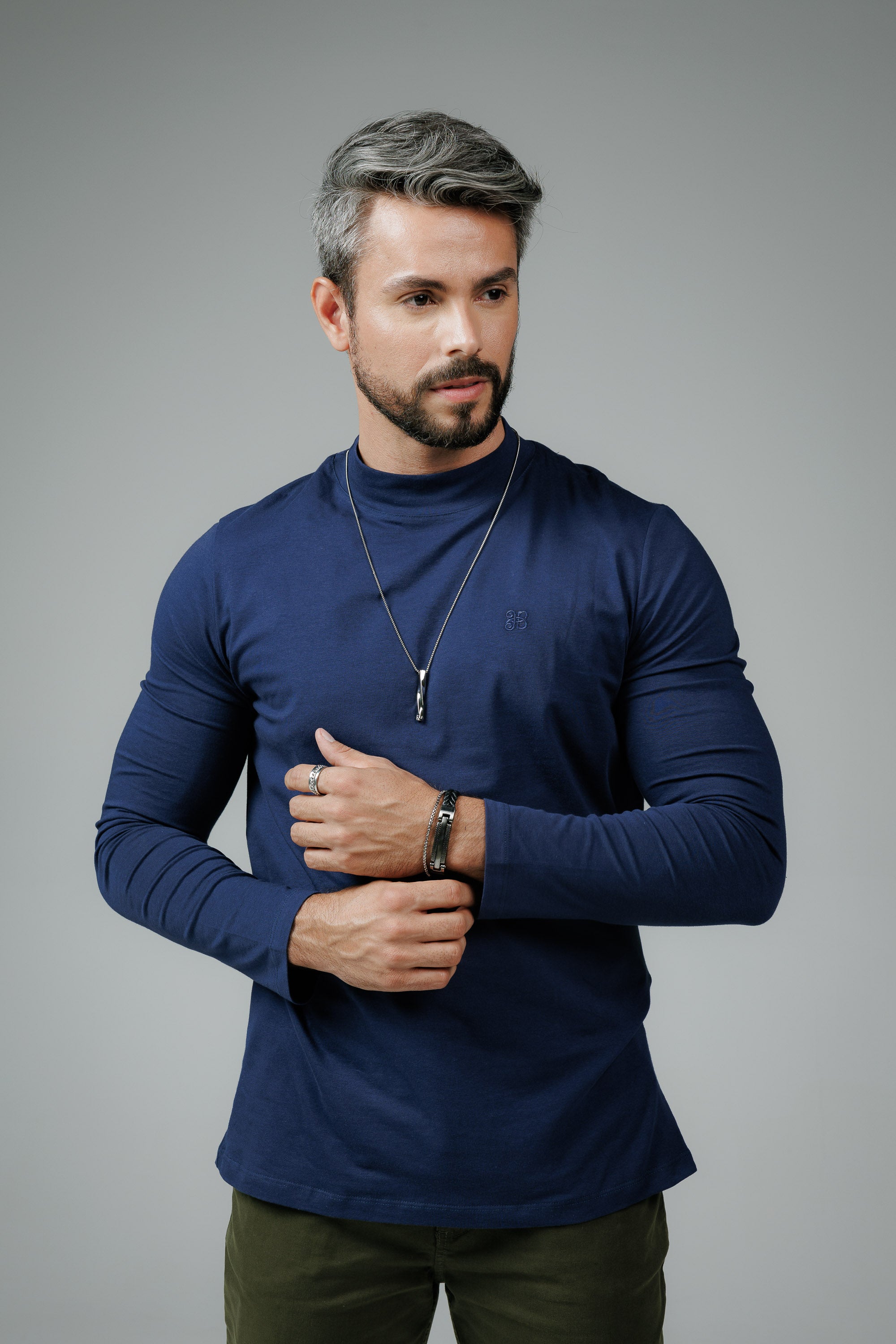 Camiseta Manga Longa Algodão Egípcio Gola Alta