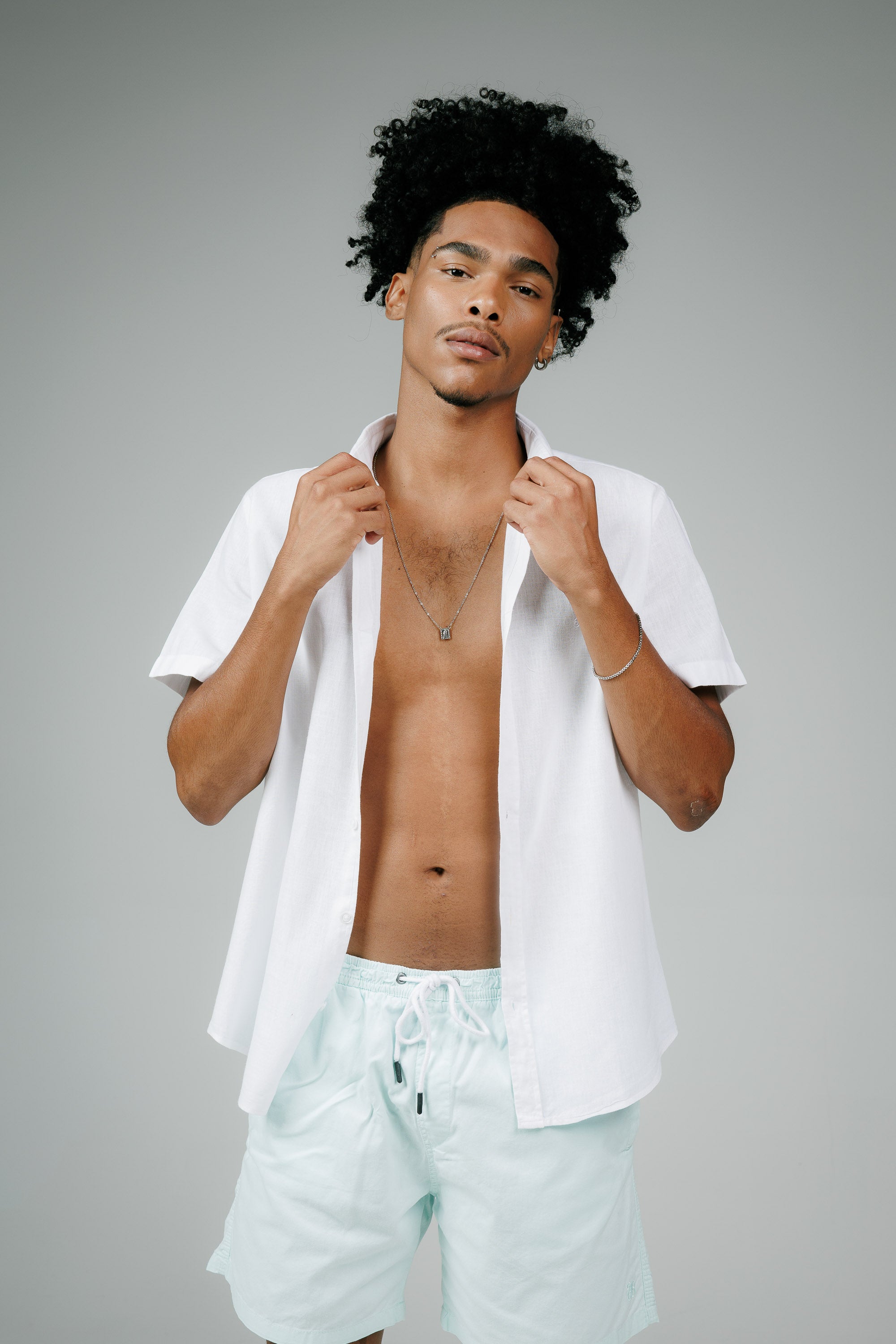 Camisa Manga Curta Slim Fit Linho