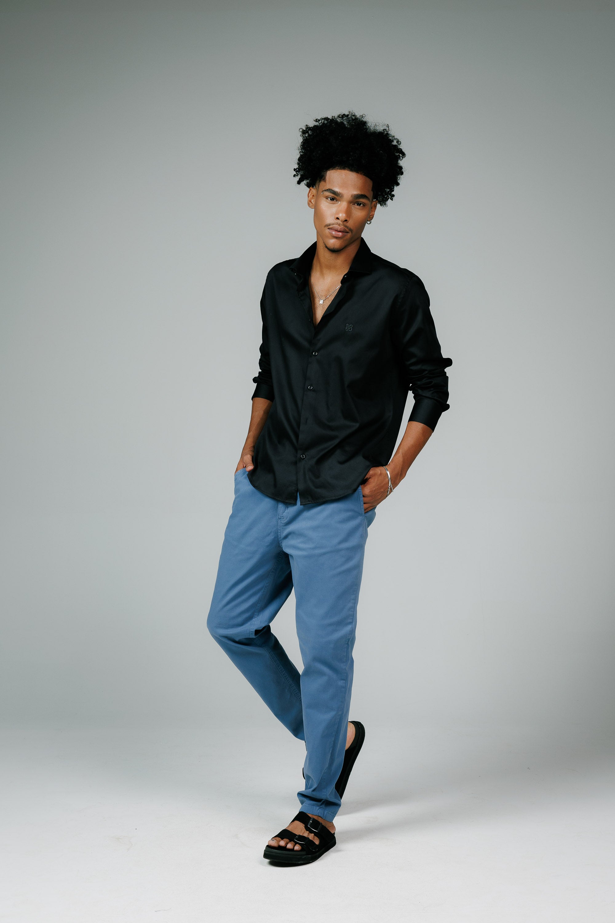 Camisa Manga Longa Slim Fit Algodão Egípcio Fio 80