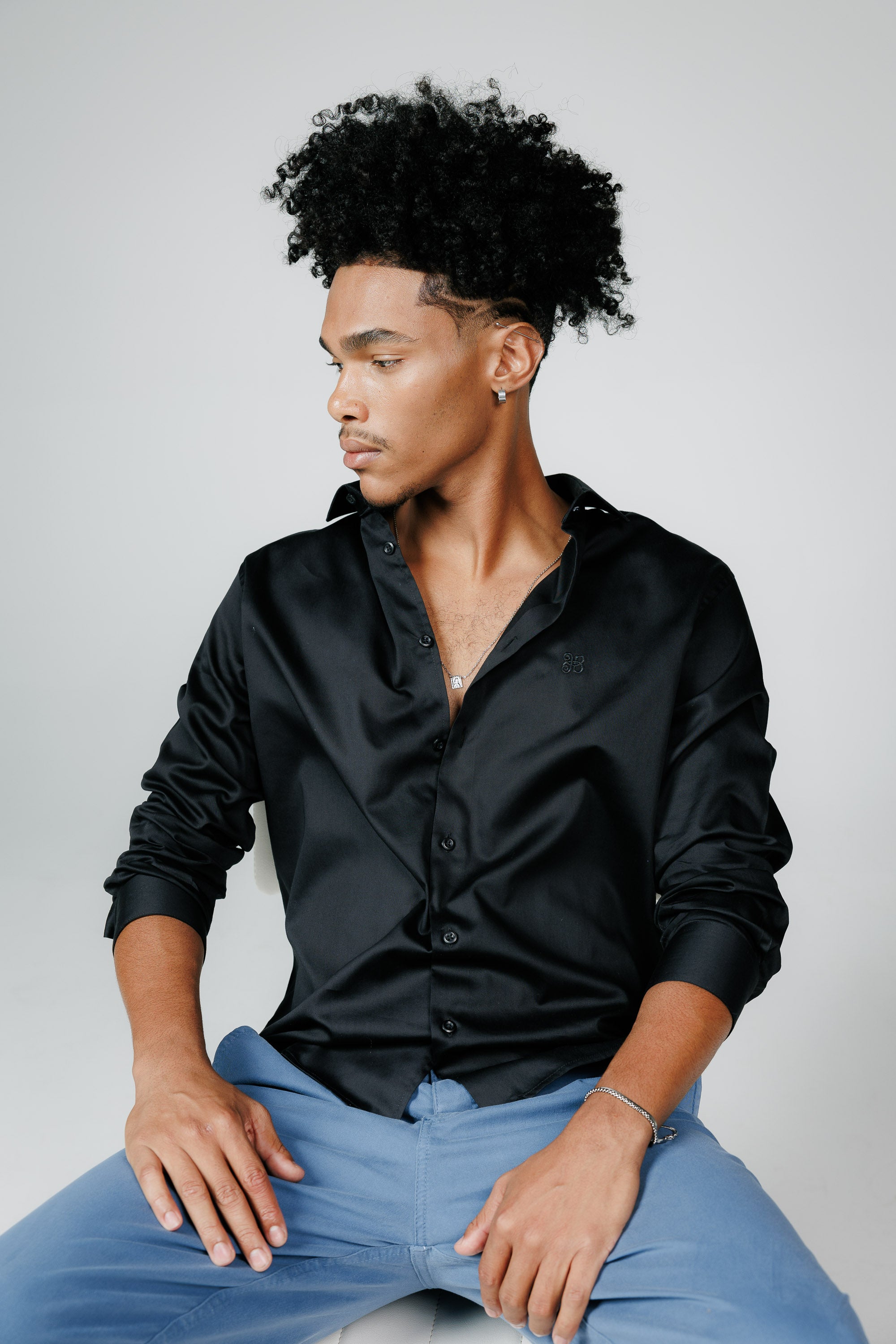 Camisa Manga Longa Slim Fit Algodão Egípcio Fio 80